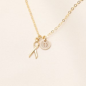 Goud gevulde borstkanker met eerste lint ketting, brief ketting bewustzijn ketting, kanker overlevende, hoop ketting, kanker vrij