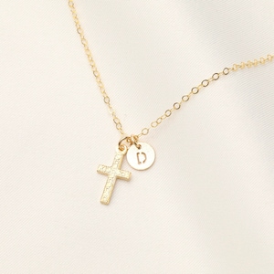 14k Gold Filled Tiny Cross With Initial Necklace / Miraculous ...