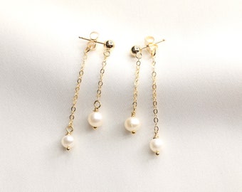 Gold Filled Long Drop Pearl Earrings, Freshwater Earrings, Pearl Earrings, Birthday Gift, Dangle Earrings, Weddings Earrings, Simple Dainty