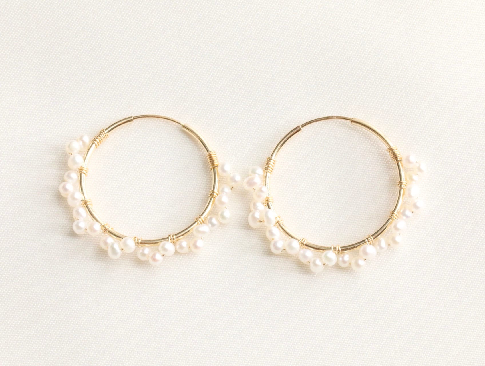 Pearl Hoop Earrings / 14k Gold Filled / 3 Pearls Wire Wrapped / Gold …