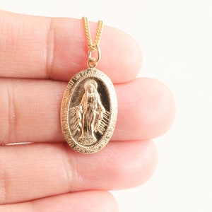 14k Gold Filled Virgin Mary Oval Necklace / Religious Necklace / Miraculous Medal / Catholic Necklace / Protection Necklace / Catholic Gift image 7