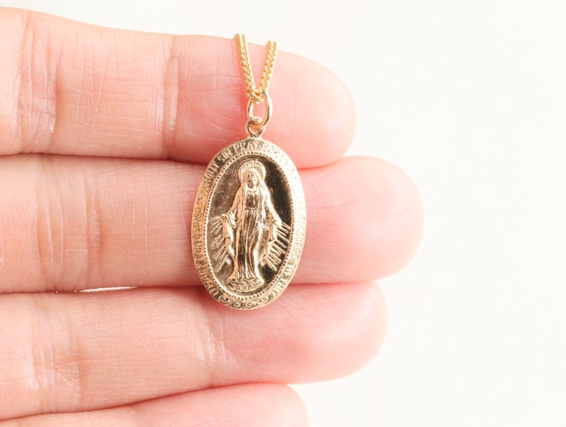 14k Gold Filled Virgin Mary Oval Necklace / Religious Necklace / Miraculous Medal / Catholic Necklace / Protection Necklace / Catholic Gift image 7