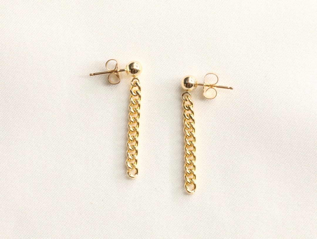 Gold Filled Curb Chain Earrings, Chain Link Earrings, Simple Earrings ...