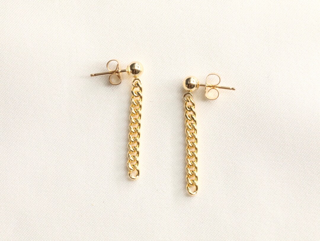 Gold Filled Curb Chain Earrings, Chain Link Earrings, Simple Earrings