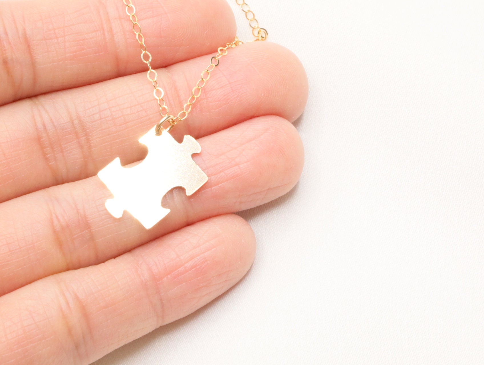 Gold Filled Tiny Puzzle Necklace Autism Awareness Necklace Etsy