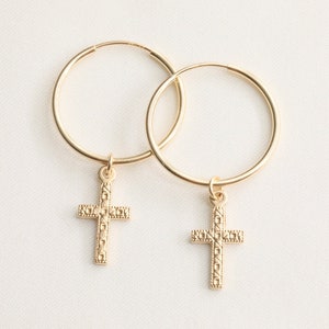 Cross Earrings / Catholic Earrings / Confirmation Gift / Religious Hoop Earrings / Catholic Jewelry / Crucifix Earrings / 14k Gold Filled