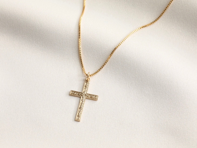 Gold Filled Floral Cross Necklace, Cross Pendant, Religious Necklace, Lord Necklace, Religious Gift, Layering Necklace, Gift for Her 