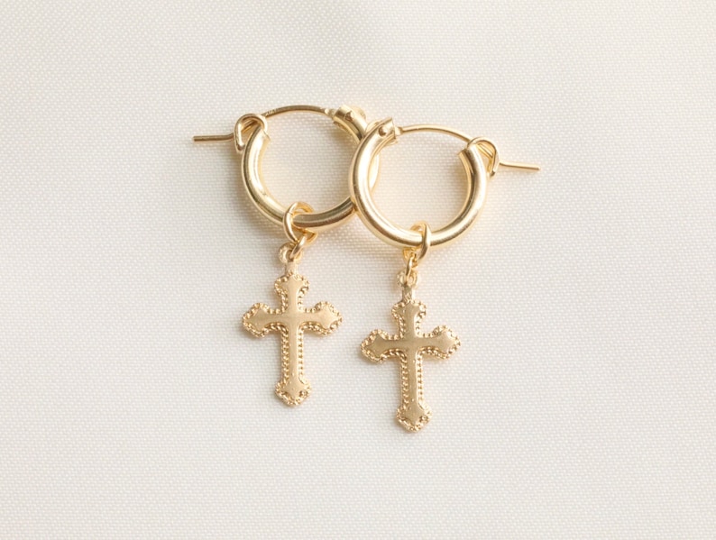 Cross Earrings / 14k Gold Filled / Catholic Earrings / Etsy