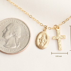 Tiny Virgin Mary With Cross Necklace / Religious Necklace / Gold Necklace with Cross / Catholic / Virgin Mary / Medallion / 14k Gold Filled image 8
