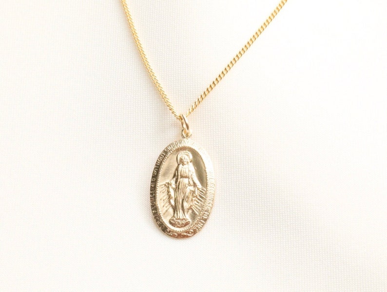14k Gold Filled Virgin Mary Oval Necklace / Religious Necklace / Miraculous Medal / Catholic Necklace / Protection Necklace / Catholic Gift image 4