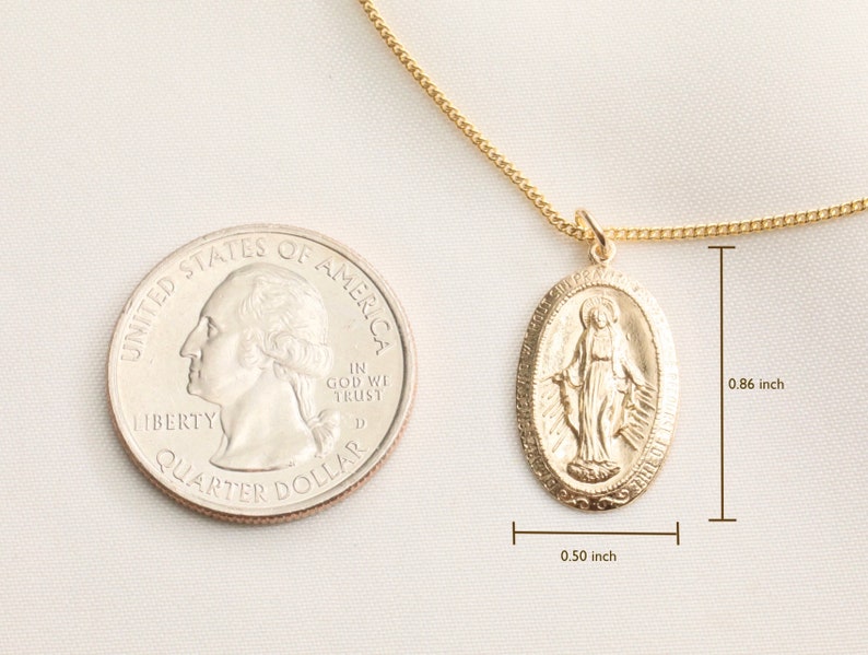 14k Gold Filled Virgin Mary Oval Necklace / Religious Necklace / Miraculous Medal / Catholic Necklace / Protection Necklace / Catholic Gift image 8