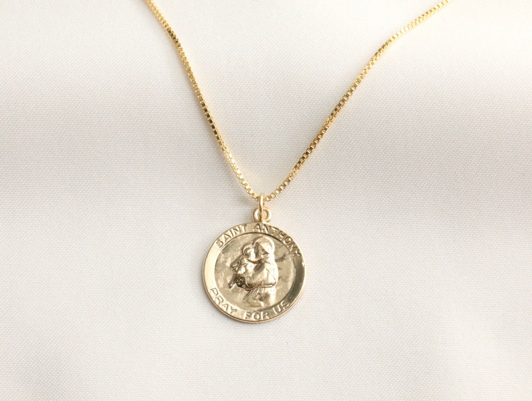 Collier Pendentif Vintage Saint Antoine - Or Et Argent, Relief Religieux - Occasion