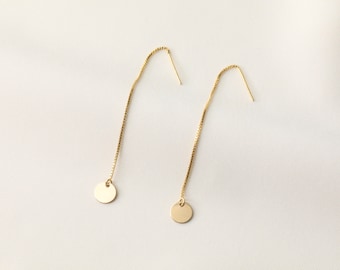 Gold Filled Dainty Coin Threader, Threader Earrings, Circle Threader, Dangle Earrings, Simple Earrings, Dainty Earrings, Gift for Her