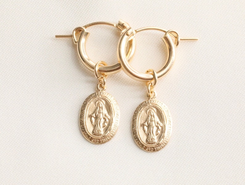 14k Gold Filled Virgin Mary Earrings Religious Earrings Etsy