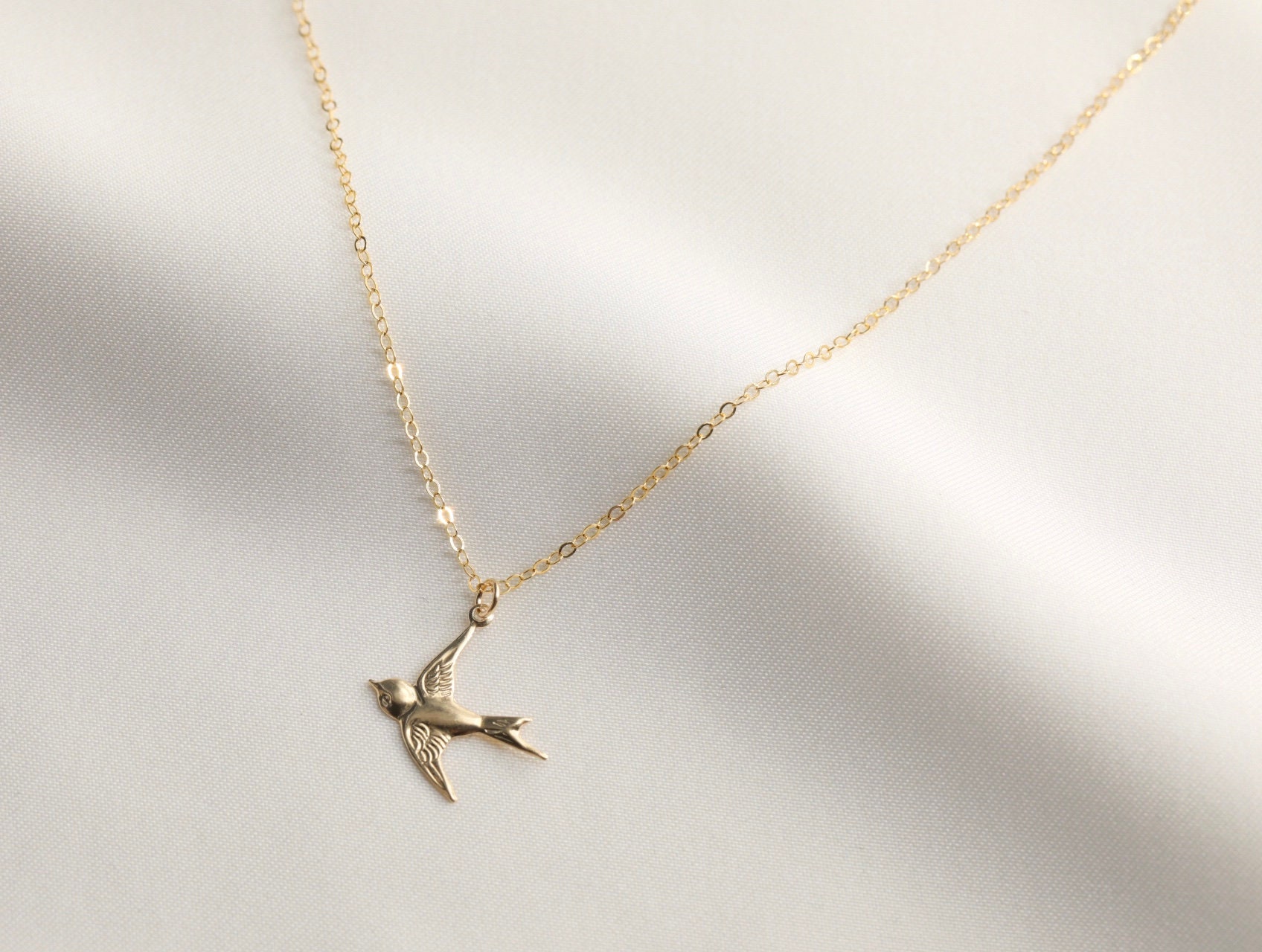 14k Gold Filled Bird Necklace Flying Bird Necklace Animal - Etsy