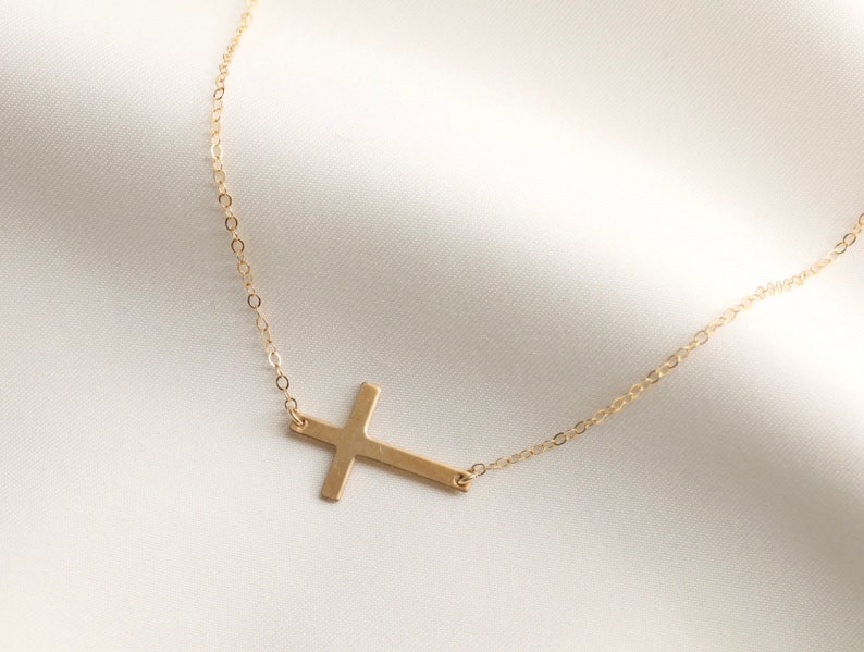 Gold Cross Necklace Catholic Necklace Gold Filled Sideway Cross Necklace Protection Necklace Faith Necklace Religious Necklace