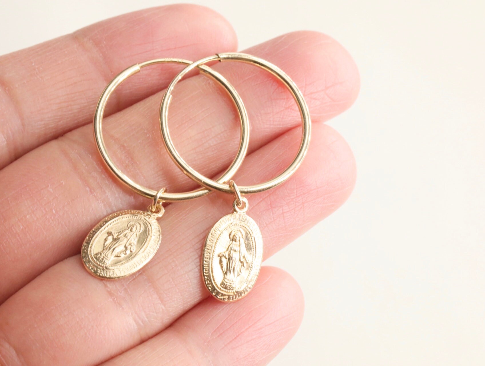 Virgin Mary Hoop Earrings / Dainty Religious Earrings / Etsy