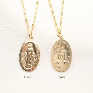 14k Gold Filled Virgin Mary Oval Necklace / Religious Necklace / Miraculous Medal / Catholic Necklace / Protection Necklace / Catholic Gift image 6