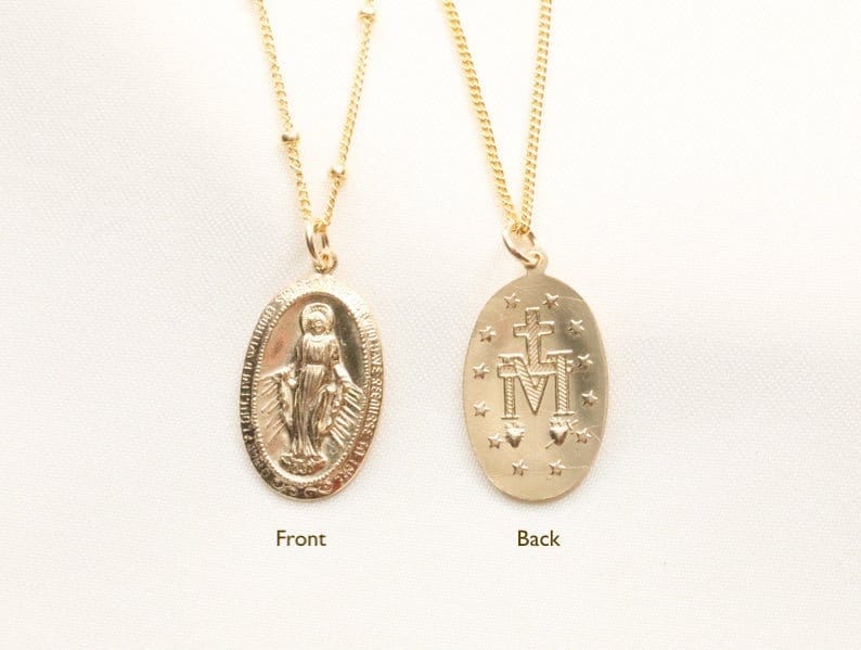 14k Gold Filled Virgin Mary Oval Necklace / Religious Necklace / Miraculous Medal / Catholic Necklace / Protection Necklace / Catholic Gift image 6