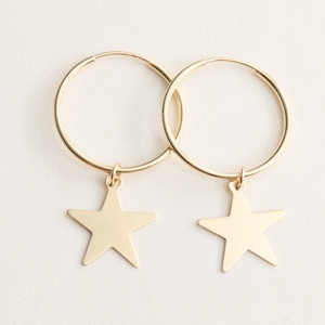 Star Earrings / Dangling Earrings /  Star Hoop Earrings / Celestial Jewelry / Gold Hoop Earrings / Gold Earrings  / Dainty Jewelry