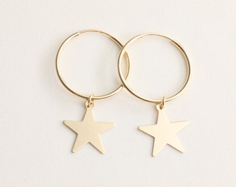 Star Earrings / Dangling Earrings /  Star Hoop Earrings / Celestial Jewelry / Gold Hoop Earrings / Gold Earrings  / Dainty Jewelry