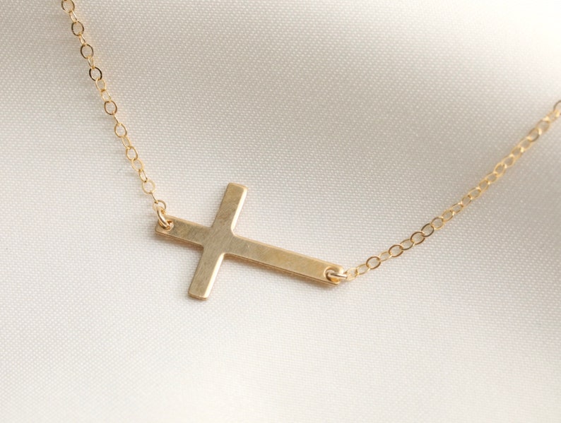Gold Cross Necklace Catholic Necklace Gold Filled Sideway Cross Necklace Protection Necklace Faith Necklace Religious Necklace