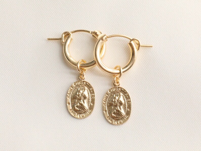 Saint Christopher Earrings / Gold Earrings / Baptism Earrings | Etsy