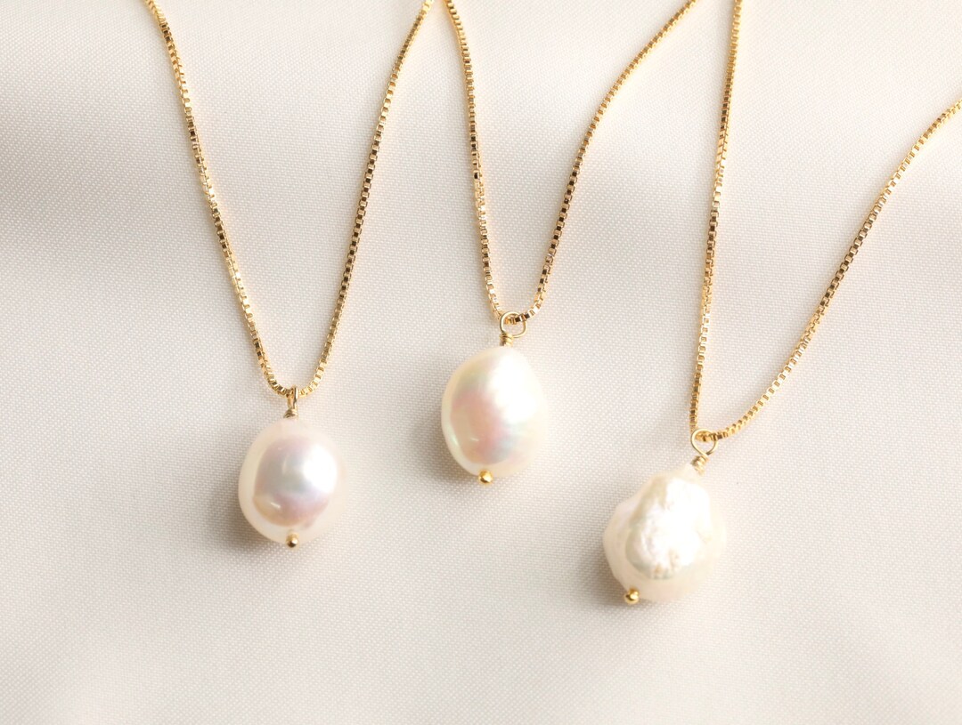 Gold Filled Large Baroque Pearl Necklace Pearl Jewelry White - Etsy