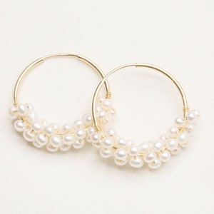 Classic Pearl Hoop Earrings / 14k Gold Filled / Wire Wrapped - Etsy