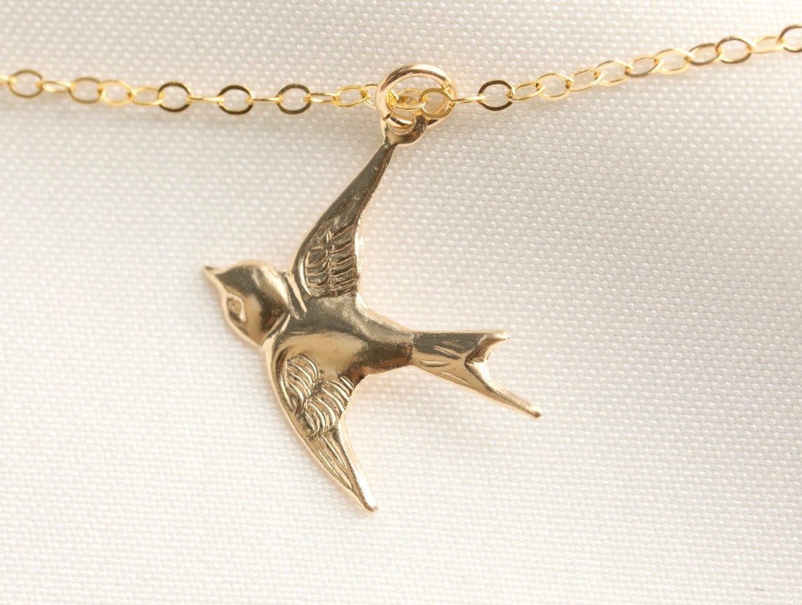 14k Gold Filled Bird Necklace Flying Bird Necklace Animal - Etsy