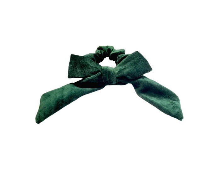 Scrunchie velours vert avec noeud