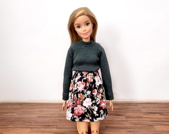 Jupe noire à fleurs roses - Poupée Mannequin
