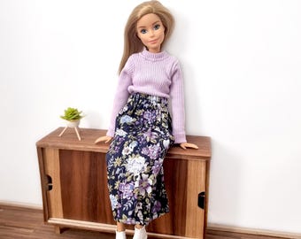 Jupe violette à fleurs - Poupée Mannequin