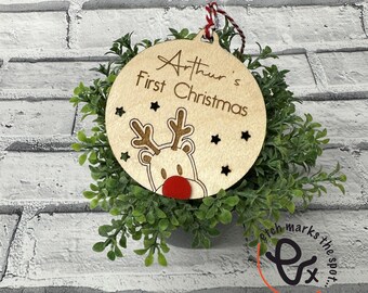 Personalised Baby's First Christmas Ornament: Engraved Wooden Bauble Keepsake