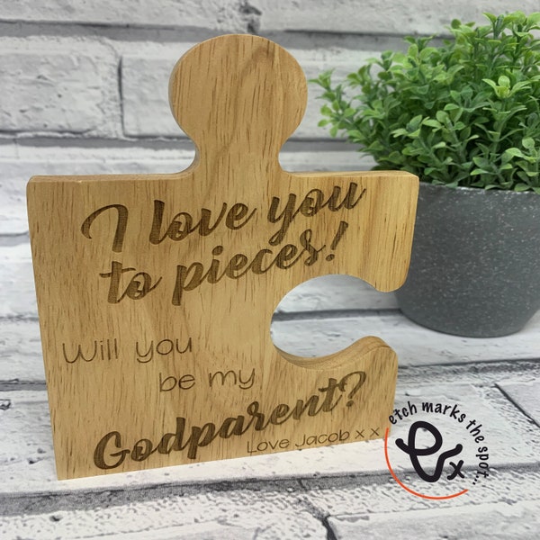 Personalized Godparent Proposal Gift, Engraved Wood Puzzle Piece Keepsake
