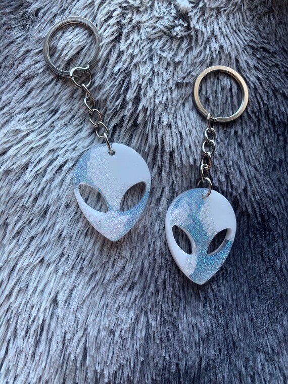 Glittery Gray Alien Head ~ Resin ~ Keychain ~Accessories
