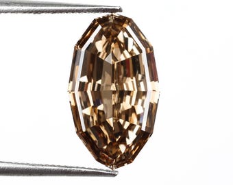 3.08 CT, 13.0 X 7.7 MM Champagne Diamond Step Cut Oval Diamond Lab Grown Diamond Fancy Brown Color Diamond For Wedding Ring, Engagement Ring