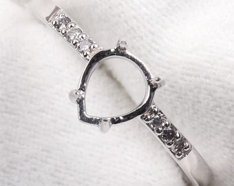 Semi Mount Ring Setting Customize Ring 4-Prong Solitaire Ring Pear Diamond Ring Setting Simple Pave Ring Personalized Engraving Ring Setting