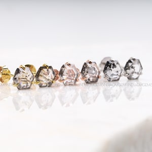 Ready To Ship Diamond Stud Earring | Solitaire Earring Pair | Salt And Pepper Hexagon Diamond Earring Minimalist Earring For Women | OMJ0240