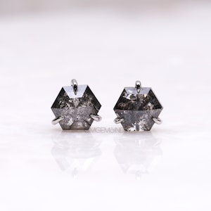 Mini Diamond Stud Earrings Solitaire Earring Pair Salt And Pepper Hexagon Cut Diamond Earrings Gold Studs Earring Minimalist Earring Pair