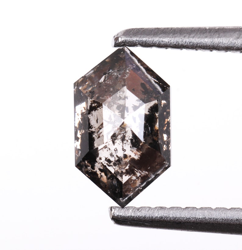 7.0 X 4.2 MM OM4846 0.75 CT Salt And Pepper Diamond Best Price Diamond Engagement Ring Jewelry Diamond Hexagon Shape Minimal Diamond