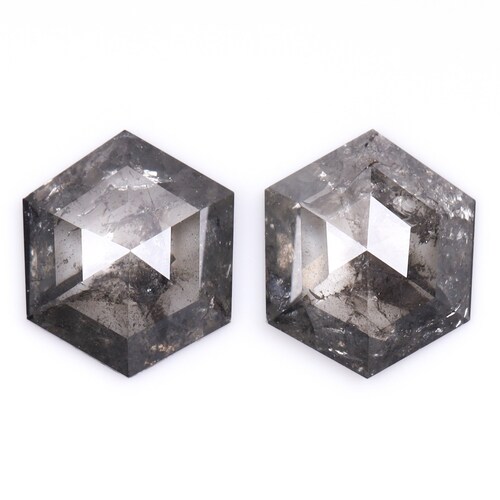 0.53 CT, 5.1 X 4.3 MM | Salt And Pepper Hexagon Cut Diamond Pair | Natural shops Loose Earth Mined Diamond For Engagement Ring & Earring | OM70682