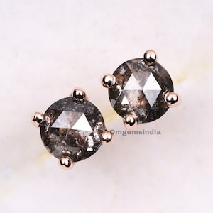 Diamant Ohrstecker | Solitär Ohrringpaar | Salz und Pfeffer Rund Diamant Ohrring | Silber Ohrstecker | Minimalistische Ohrringe