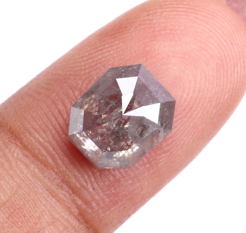 R2295 Emerald Shape Salt And Pepper Natural Loose Beautiful Diamond 0.72 Ct 5.3 X 3.8 X 3.1 MM Fancy Rustic Diamond Diamond Jewelry