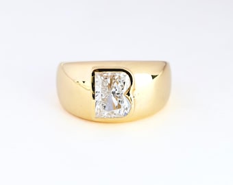 Initial Signet Ring Initial Ring Gold Pinky Ring Initial Monogram Ring Letter Alphabet Monogram Ring Gold Initial Ring Diamond Letter Ring