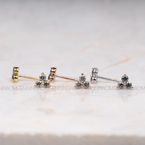 Trio Diamond Stud Earring | Mini Earring Pair | Salt And Pepper Round Brilliant Cut Diamond Earring | Gold Stud Earring | Minimalist Earring