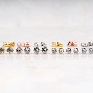 Diamond Stud Earring | Solitaire Earring Pair | Salt And Pepper Round Rose Cut Diamond Earring | Gold Stud Earring | Minimalist Earring