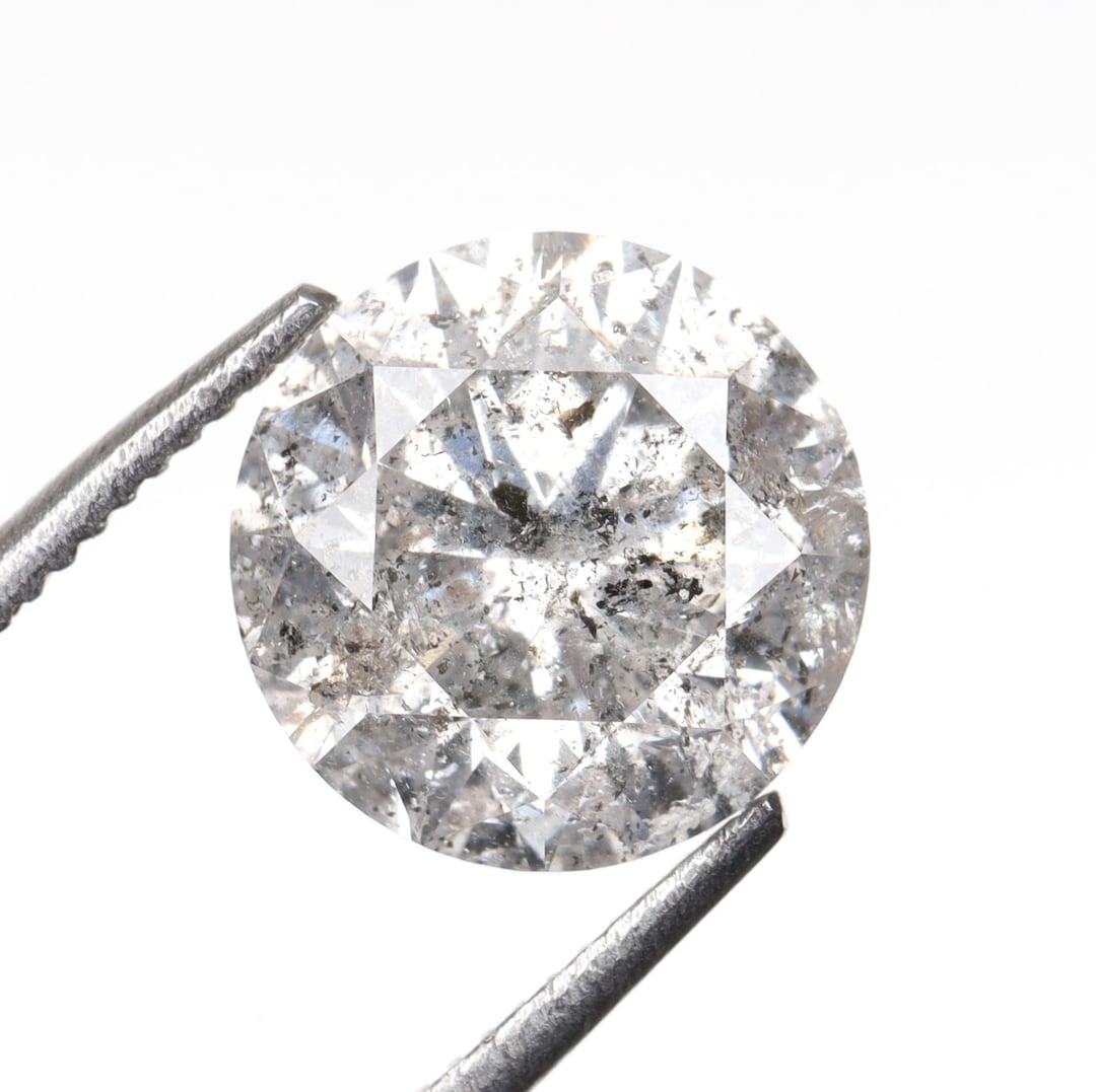 1.60 CT, 7.2 MM Salt and Pepper Diamond Round Brilliant Cut Diamond