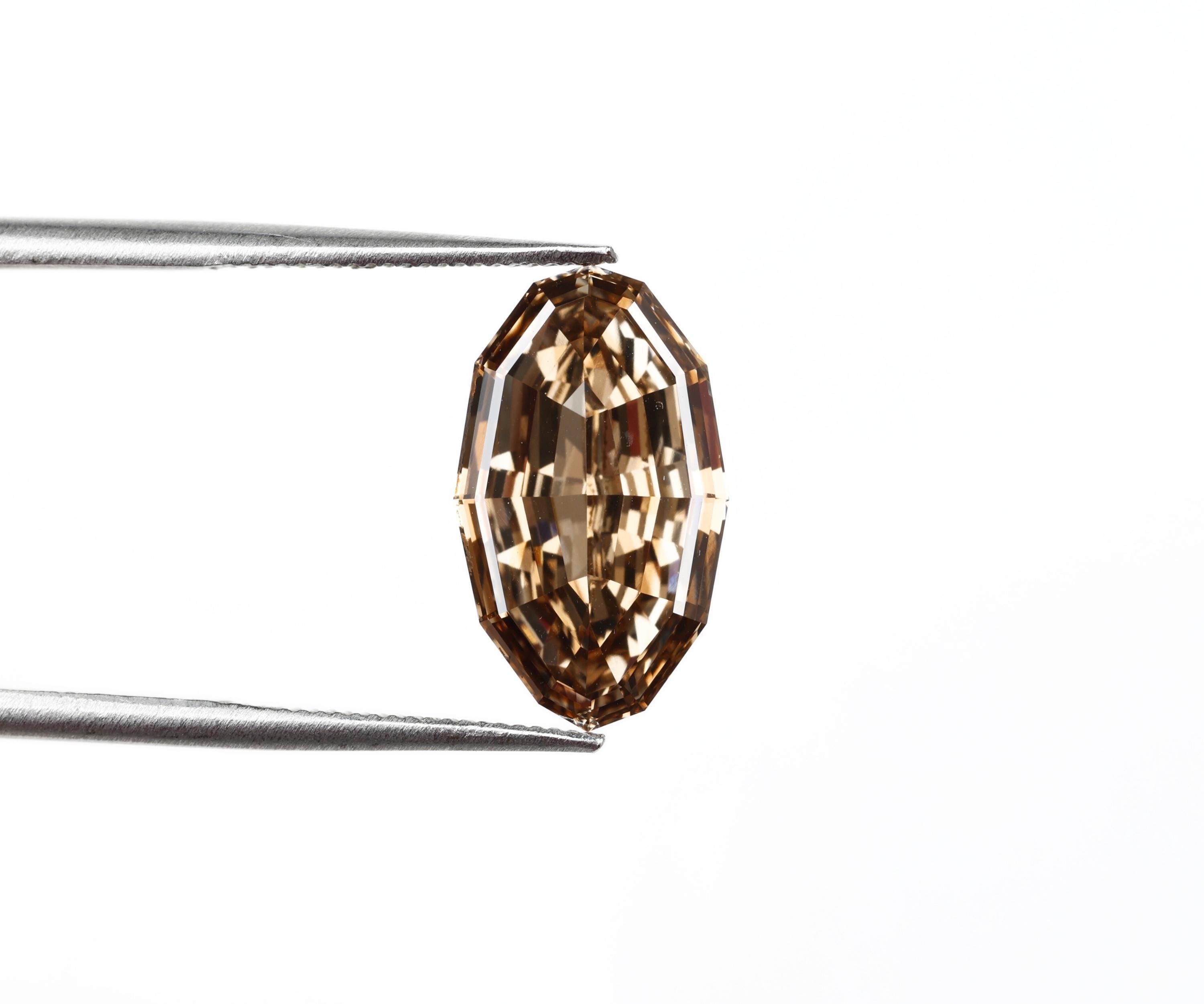 3.08 CT, 13.0 X 7.7 MM Champagne Diamond Step Cut Oval Diamond Lab