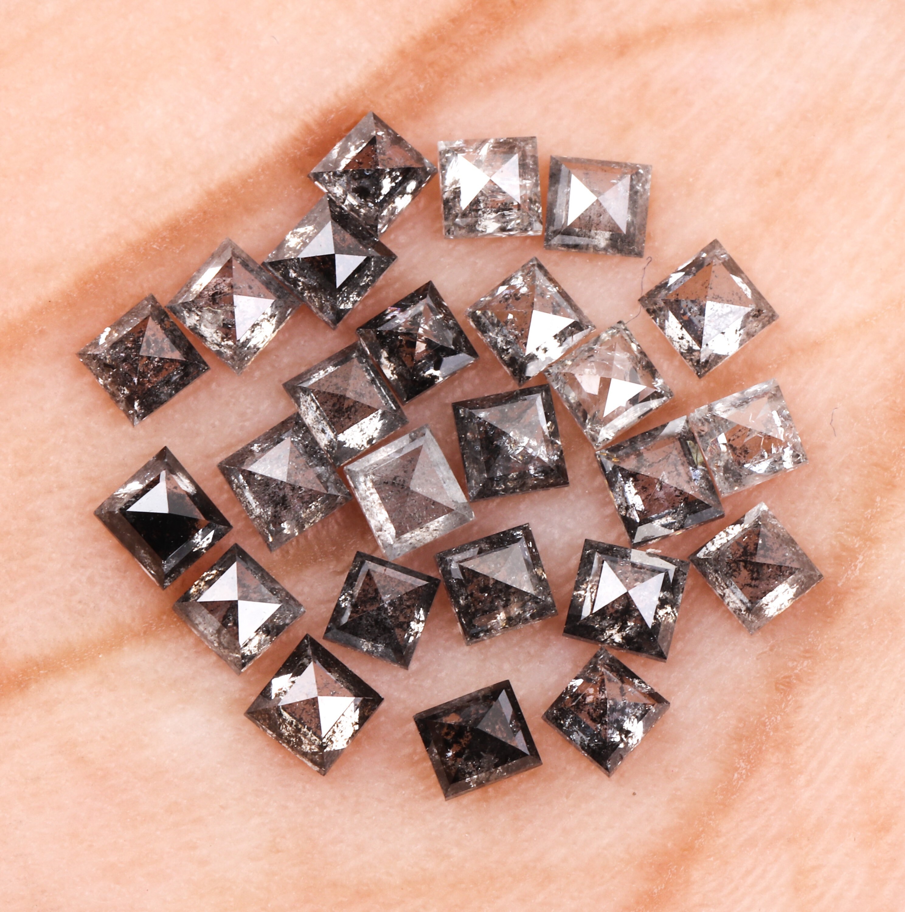 1.50 CT Salt and Pepper Diamonds Square Cut Minimal Etsy